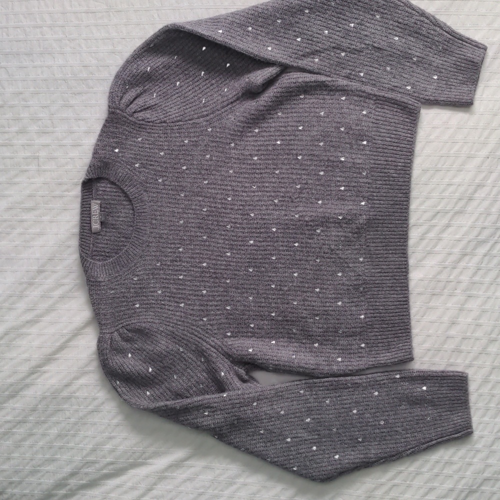 J. Crew Merino Wool Blend with Puffed Sleeves and Gemstones Size Medium